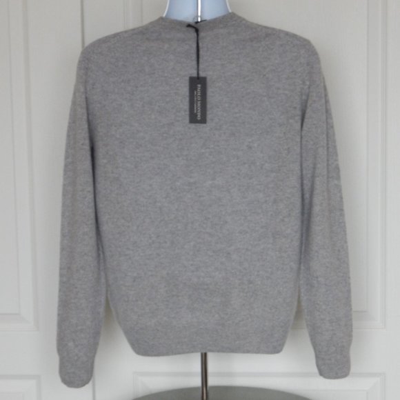 NWT Men’s PAOLO MONDO Luxury 2-PLY Cashmere V-NECK Knit Light Gray Sweater SMALL - Picture 3 of 7